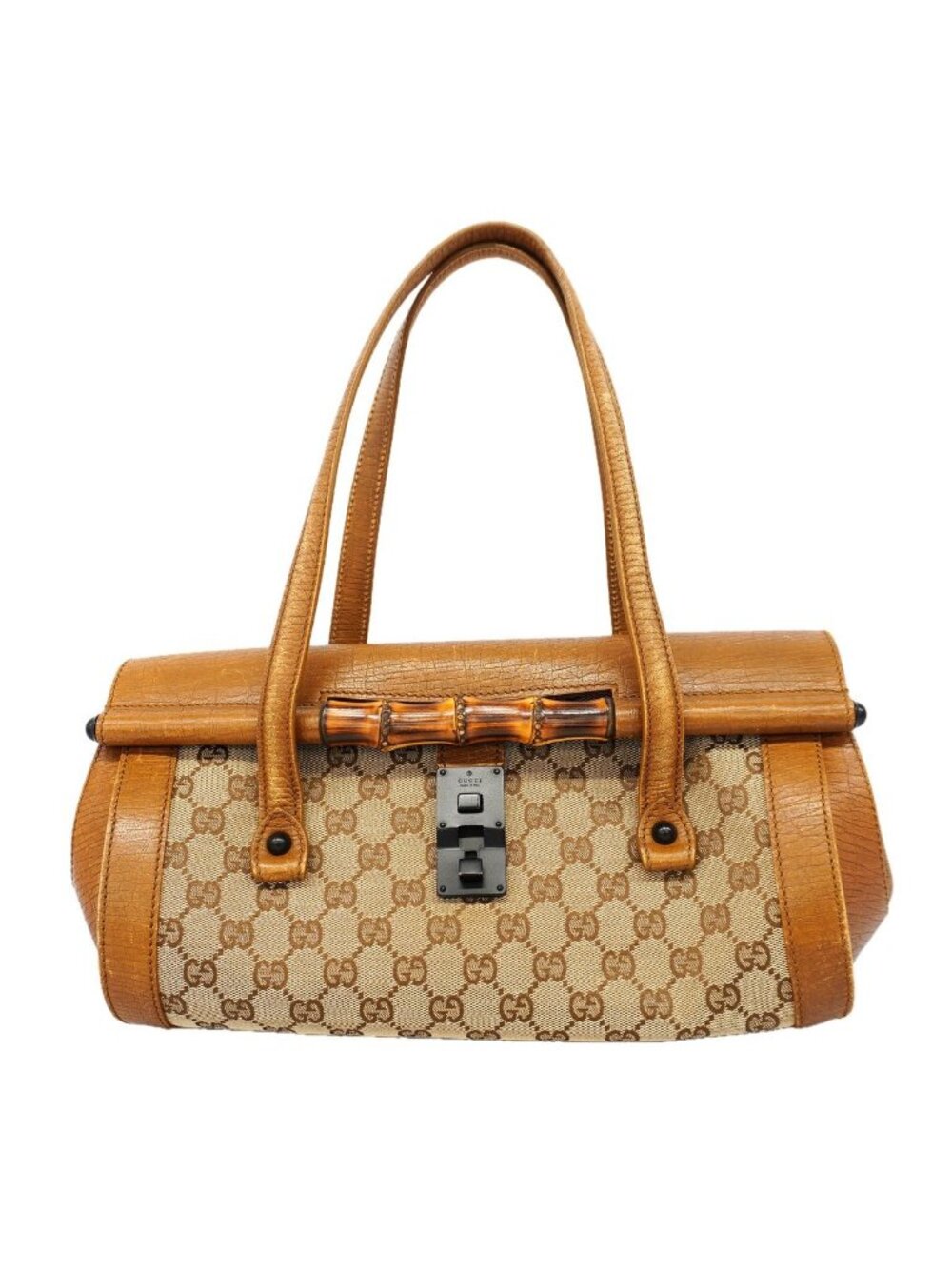 Gucci Handbag GG Canvas Bamboo Beige Silver